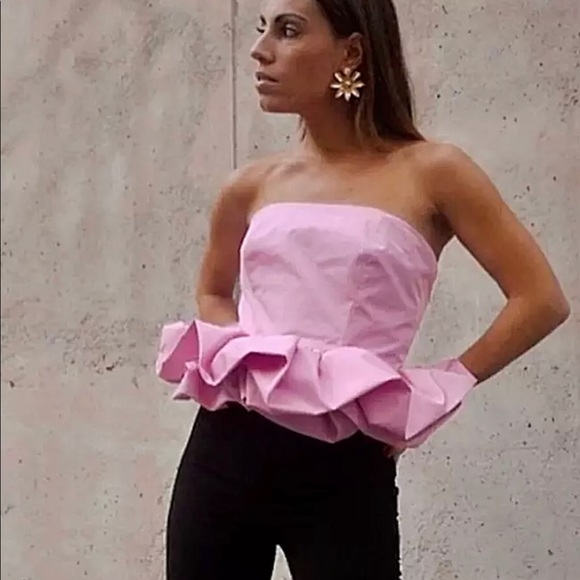 NWT Zara Pink Ruffle Top Blouse in size M - Picture 14 of 14